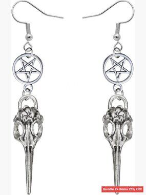Vintage Raven Skull Dangle Earrings Gothic Pentagram Star Jewelry 5cm